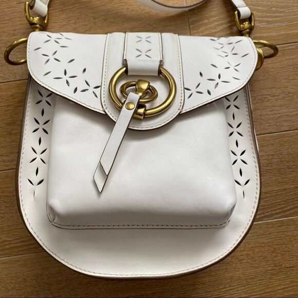 FRYE-ILANA White Perforated Leather Saddle Bag - Picture 4 of 14